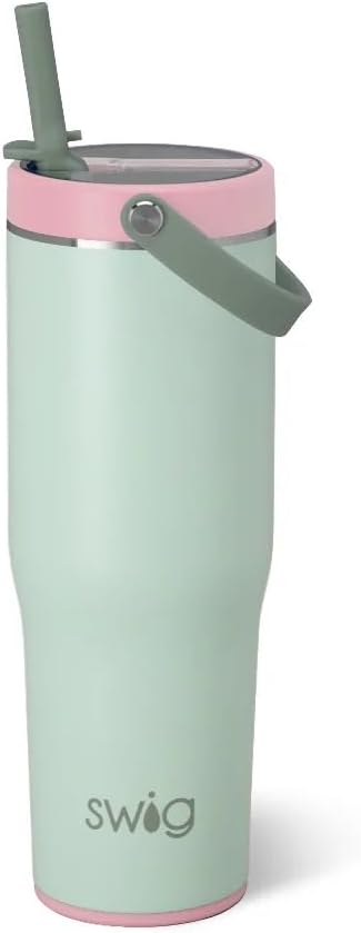 30oz Leakproof To-Go Tumbler with Handle, Sage Mist | Leakproof Lid - Triple Insulated Stainless Steel - Handle & Straw Included - Cup Holder Friendly - Dishwasher Safe
