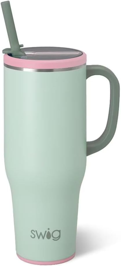 30oz Leakproof To-Go Tumbler with Handle, Sage Mist | Leakproof Lid - Triple Insulated Stainless Steel - Handle & Straw Included - Cup Holder Friendly - Dishwasher Safe