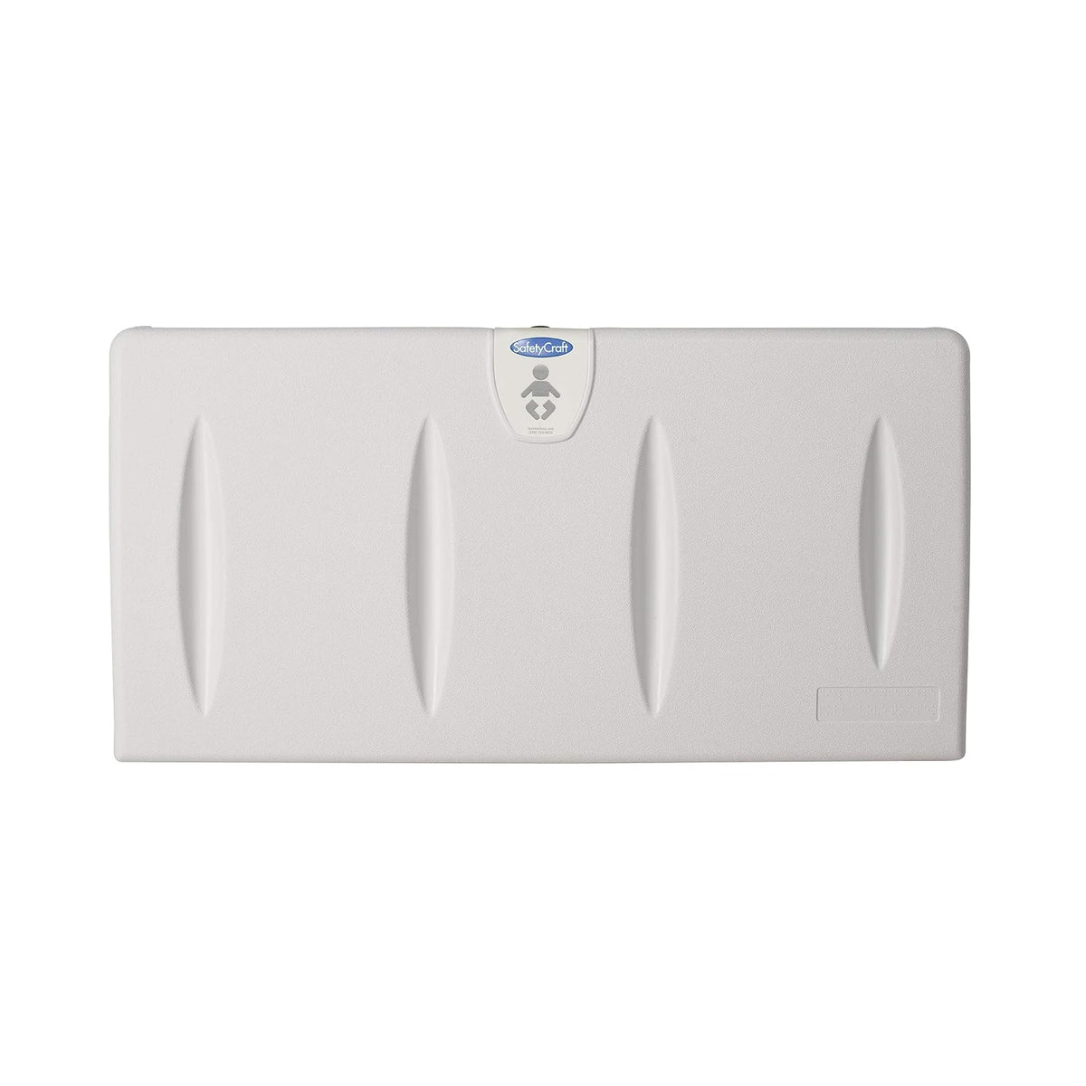 SafetyCraft Horizontal Wall-Mounted Baby Diaper Changing Station - Easy to Clean, High-Density Polyethylene w/Heavy Duty Steel Hinge - Built-in Liner Dispenser for Hooking Purse or Bag, Light Gray