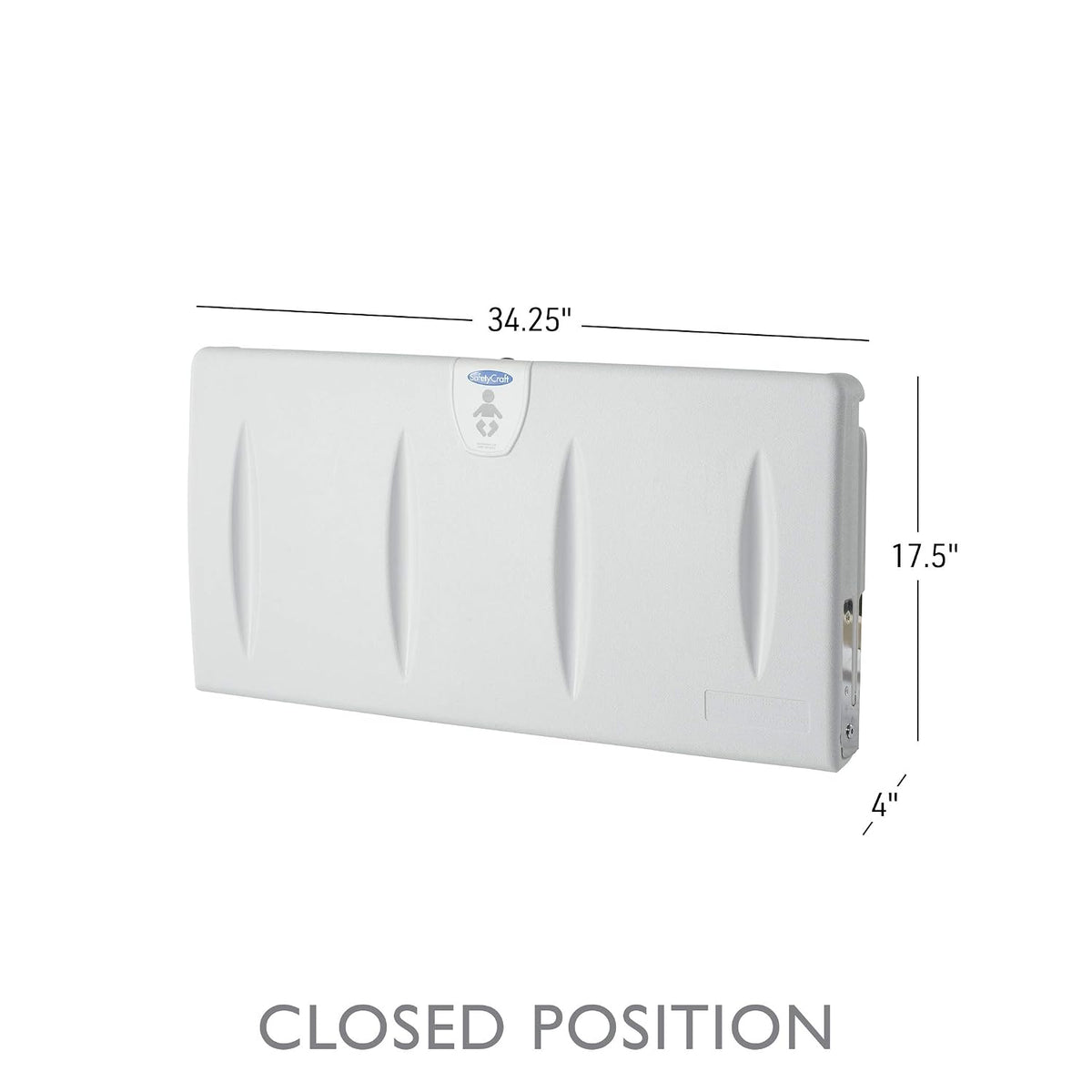 SafetyCraft Horizontal Wall-Mounted Baby Diaper Changing Station - Easy to Clean, High-Density Polyethylene w/Heavy Duty Steel Hinge - Built-in Liner Dispenser for Hooking Purse or Bag, Light Gray