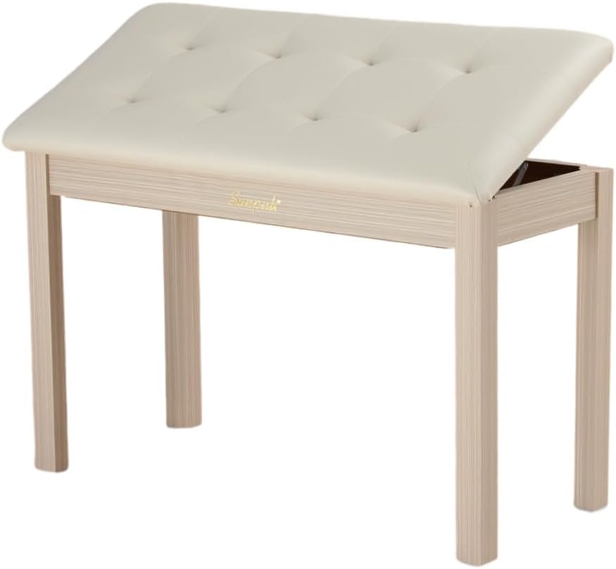 Solid Wood Piano Bench with Storage, Piano Stool and Padded Cushion, Keyboard Bench with Bookcase, Piano Chair and Piano Seat with High-Density Sponges.