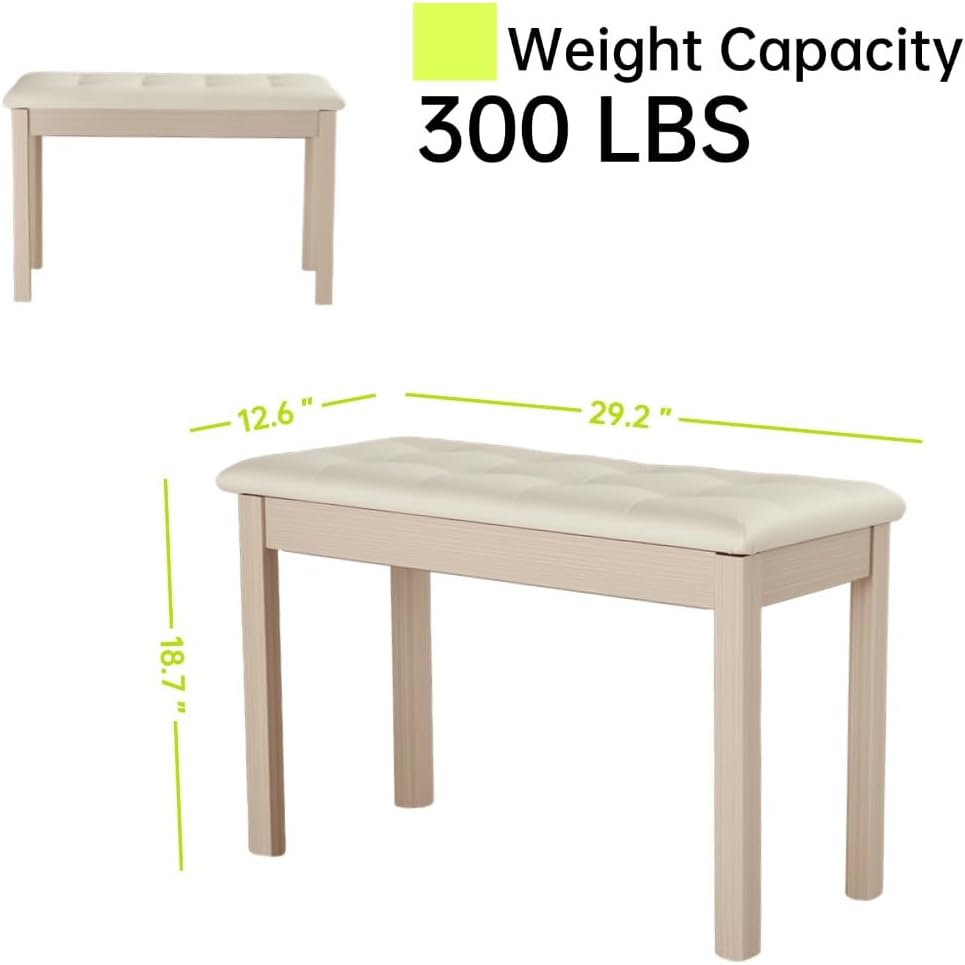 Solid Wood Piano Bench with Storage, Piano Stool and Padded Cushion, Keyboard Bench with Bookcase, Piano Chair and Piano Seat with High-Density Sponges.