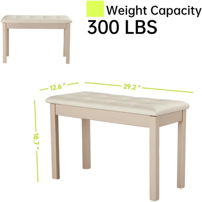 Solid Wood Piano Bench with Storage, Piano Stool and Padded Cushion, Keyboard Bench with Bookcase, Piano Chair and Piano Seat with High-Density Sponges.