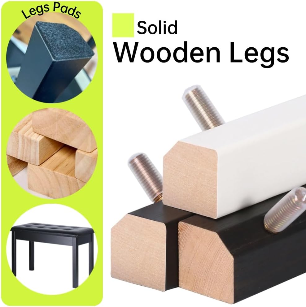 Solid Wood Piano Bench with Storage, Piano Stool and Padded Cushion, Keyboard Bench with Bookcase, Piano Chair and Piano Seat with High-Density Sponges.