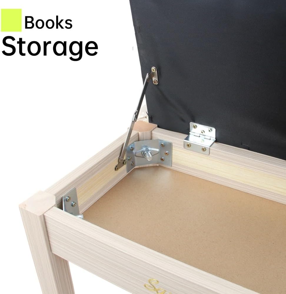 Solid Wood Piano Bench with Storage, Piano Stool and Padded Cushion, Keyboard Bench with Bookcase, Piano Chair and Piano Seat with High-Density Sponges.