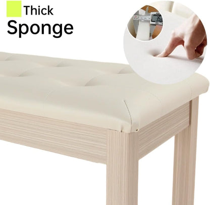 Solid Wood Piano Bench with Storage, Piano Stool and Padded Cushion, Keyboard Bench with Bookcase, Piano Chair and Piano Seat with High-Density Sponges.