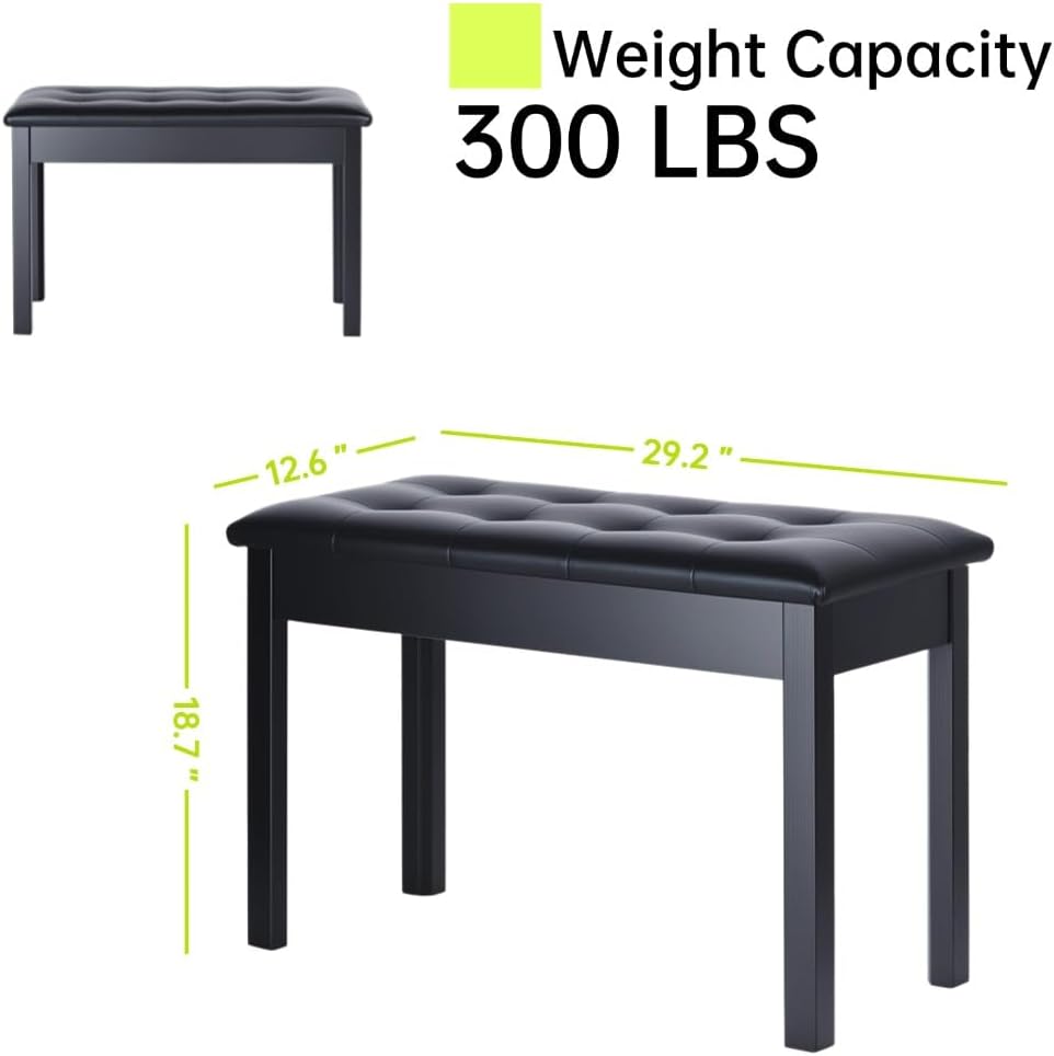 Solid Wood Piano Bench with Storage, Piano Stool and Padded Cushion, Keyboard Bench with Bookcase, Piano Chair and Piano Seat with High-Density Sponges.