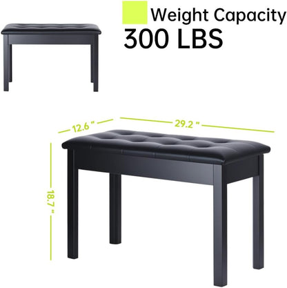 Solid Wood Piano Bench with Storage, Piano Stool and Padded Cushion, Keyboard Bench with Bookcase, Piano Chair and Piano Seat with High-Density Sponges.