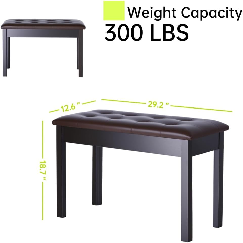 Solid Wood Piano Bench with Storage, Piano Stool and Padded Cushion, Keyboard Bench with Bookcase, Piano Chair and Piano Seat with High-Density Sponges.