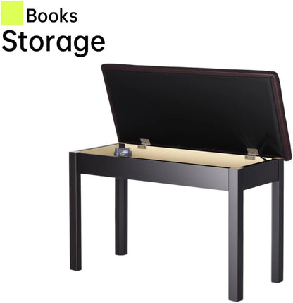 Solid Wood Piano Bench with Storage, Piano Stool and Padded Cushion, Keyboard Bench with Bookcase, Piano Chair and Piano Seat with High-Density Sponges.