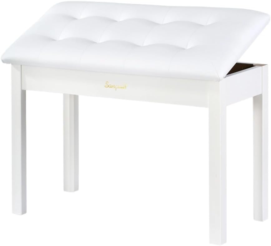 Solid Wood Piano Bench with Storage, Piano Stool and Padded Cushion, Keyboard Bench with Bookcase, Piano Chair and Piano Seat with High-Density Sponges.