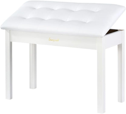 Solid Wood Piano Bench with Storage, Piano Stool and Padded Cushion, Keyboard Bench with Bookcase, Piano Chair and Piano Seat with High-Density Sponges.