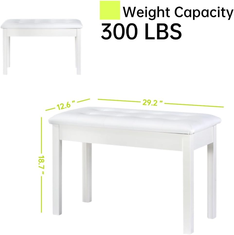 Solid Wood Piano Bench with Storage, Piano Stool and Padded Cushion, Keyboard Bench with Bookcase, Piano Chair and Piano Seat with High-Density Sponges.