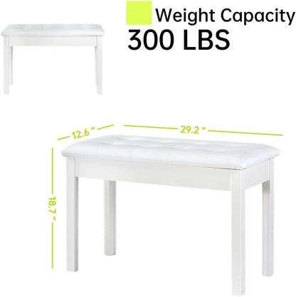Solid Wood Piano Bench with Storage, Piano Stool and Padded Cushion, Keyboard Bench with Bookcase, Piano Chair and Piano Seat with High-Density Sponges.