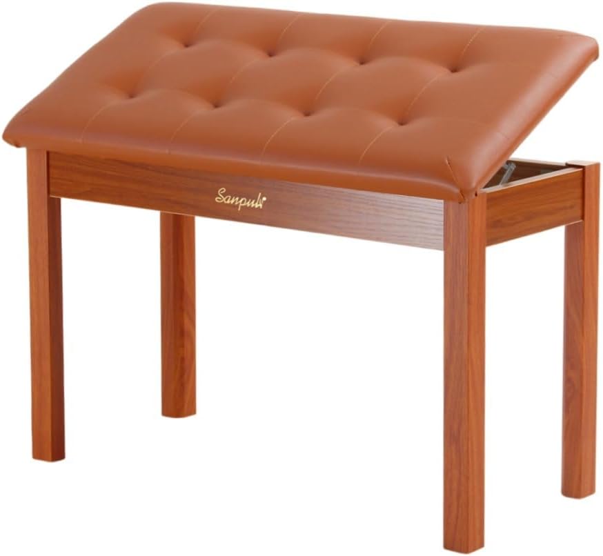 Solid Wood Piano Bench with Storage, Piano Stool and Padded Cushion, Keyboard Bench with Bookcase, Piano Chair and Piano Seat with High-Density Sponges.