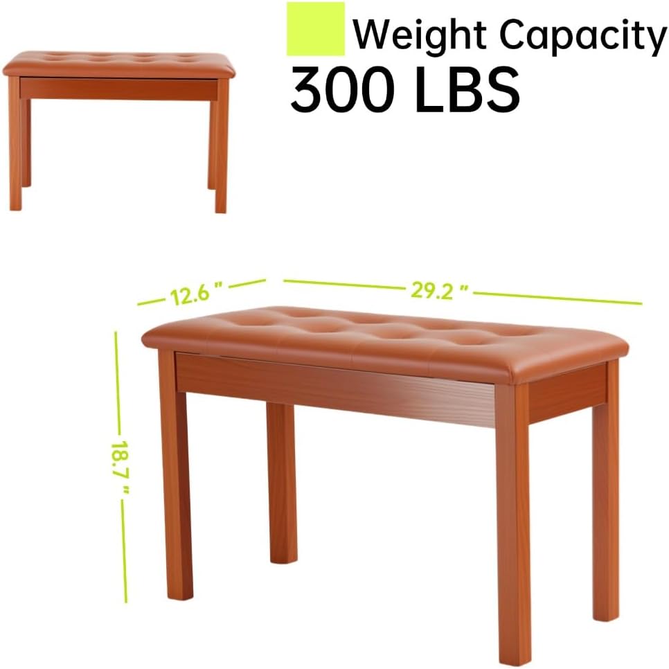 Solid Wood Piano Bench with Storage, Piano Stool and Padded Cushion, Keyboard Bench with Bookcase, Piano Chair and Piano Seat with High-Density Sponges.