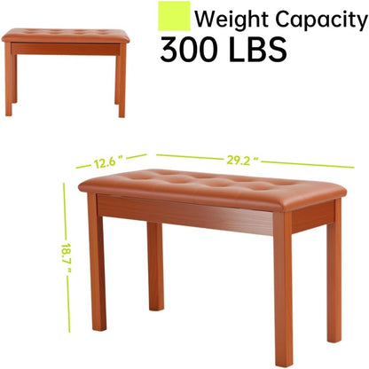 Solid Wood Piano Bench with Storage, Piano Stool and Padded Cushion, Keyboard Bench with Bookcase, Piano Chair and Piano Seat with High-Density Sponges.