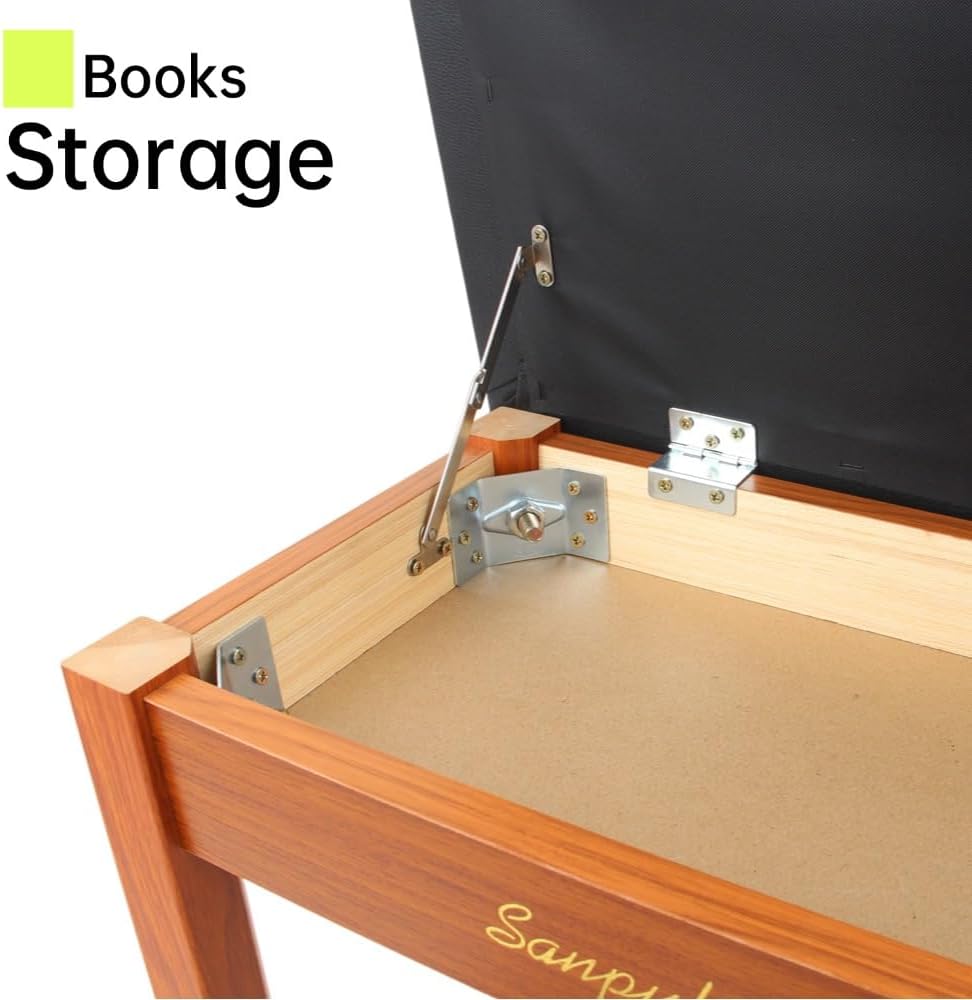 Solid Wood Piano Bench with Storage, Piano Stool and Padded Cushion, Keyboard Bench with Bookcase, Piano Chair and Piano Seat with High-Density Sponges.