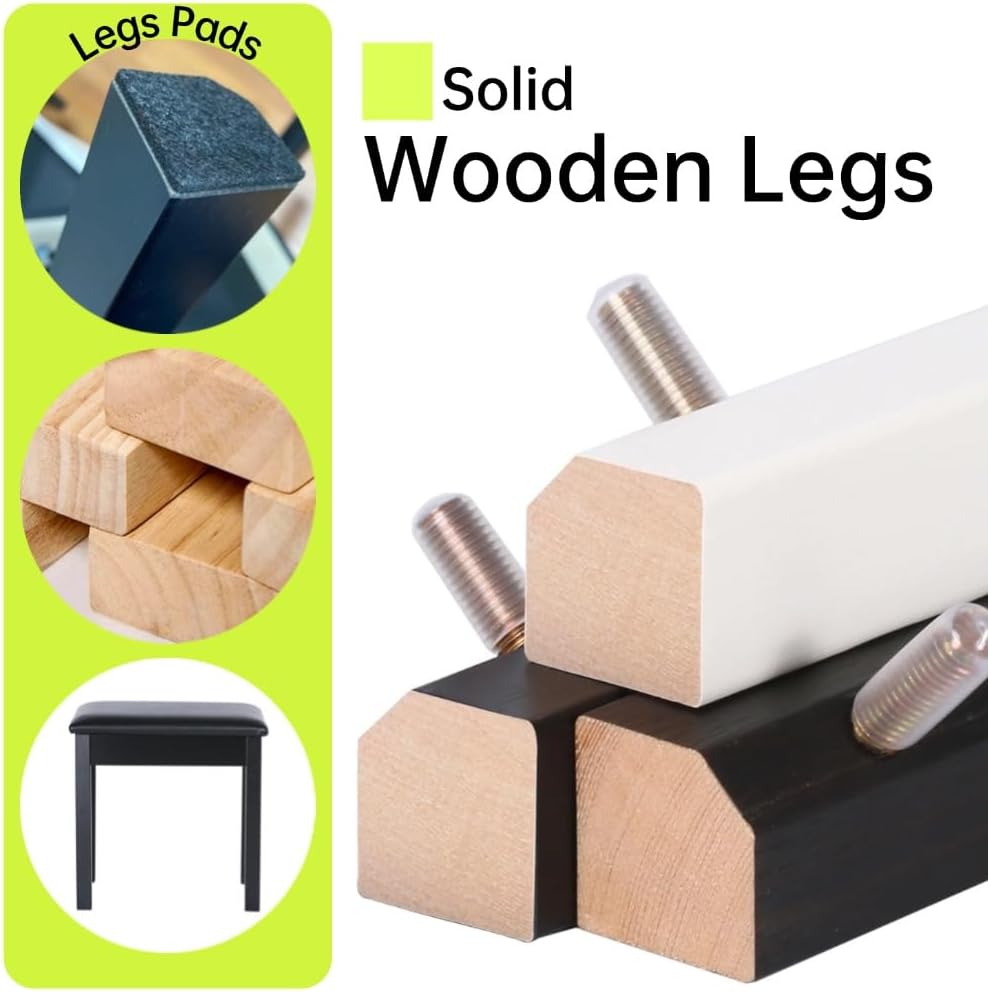Solid Wood Piano Bench with Storage, Piano Stool and Padded Cushion, Keyboard Bench with Bookcase, Piano Chair and Piano Seat with High-Density Sponges.