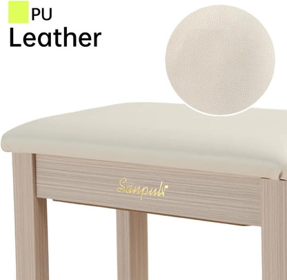 Solid Wood Piano Bench with Storage, Piano Stool and Padded Cushion, Keyboard Bench with Bookcase, Piano Chair and Piano Seat with High-Density Sponges.