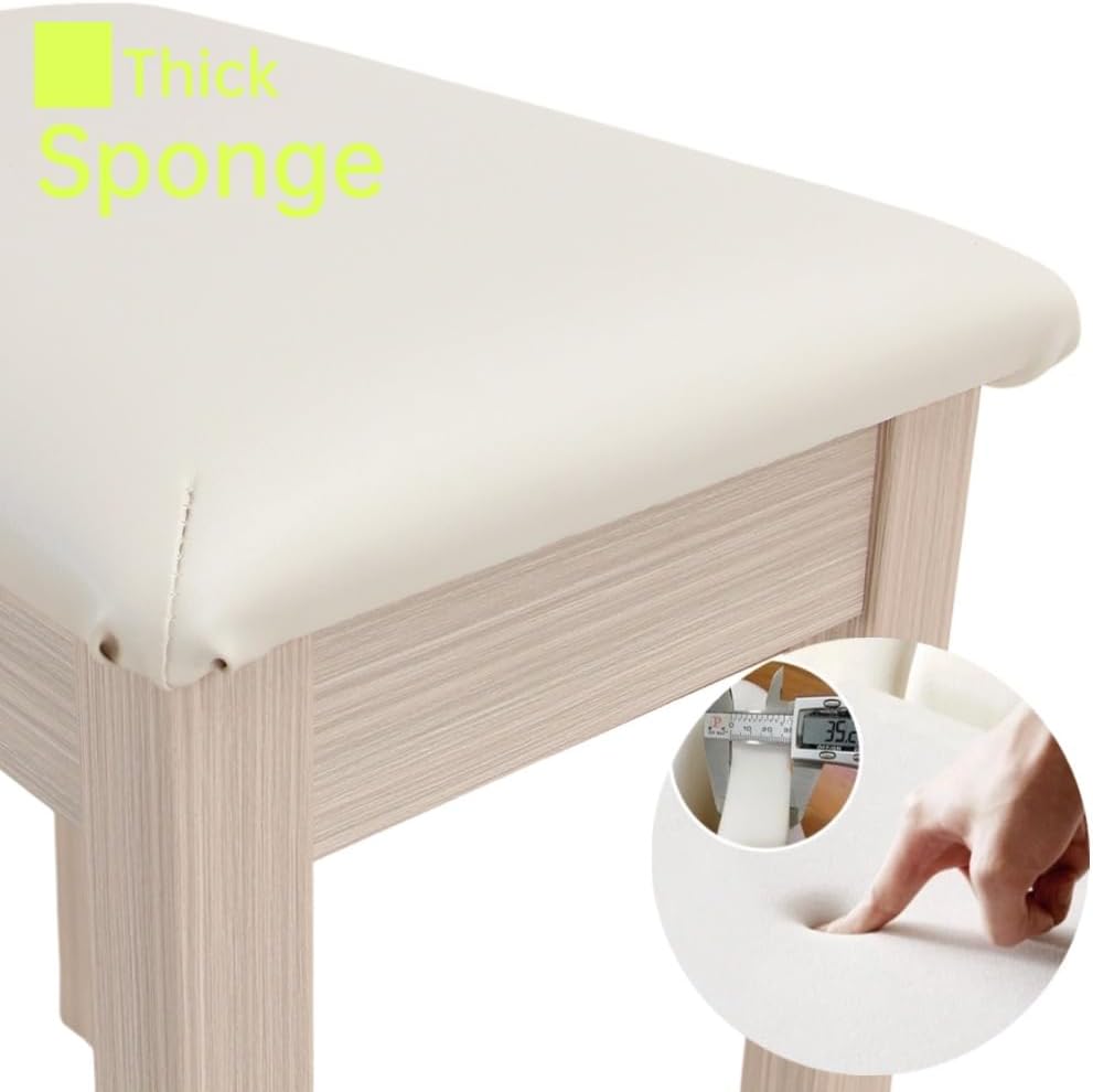 Solid Wood Piano Bench with Storage, Piano Stool and Padded Cushion, Keyboard Bench with Bookcase, Piano Chair and Piano Seat with High-Density Sponges.