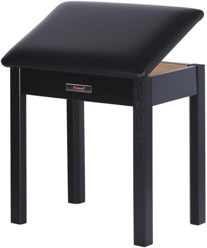 Solid Wood Piano Bench with Storage, Piano Stool and Padded Cushion, Keyboard Bench with Bookcase, Piano Chair and Piano Seat with High-Density Sponges.