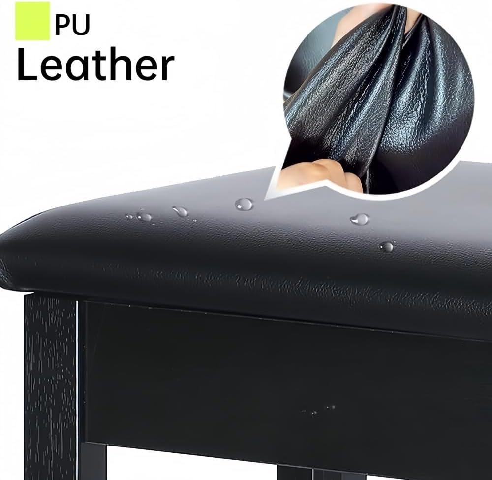 Solid Wood Piano Bench with Storage, Piano Stool and Padded Cushion, Keyboard Bench with Bookcase, Piano Chair and Piano Seat with High-Density Sponges.