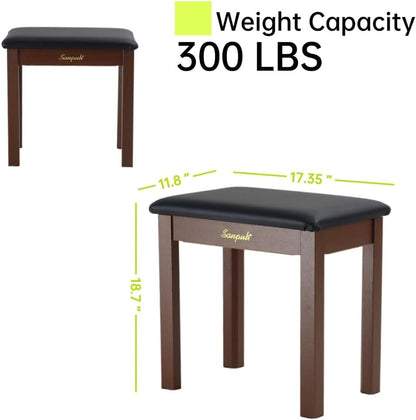 Solid Wood Piano Bench with Storage, Piano Stool and Padded Cushion, Keyboard Bench with Bookcase, Piano Chair and Piano Seat with High-Density Sponges.