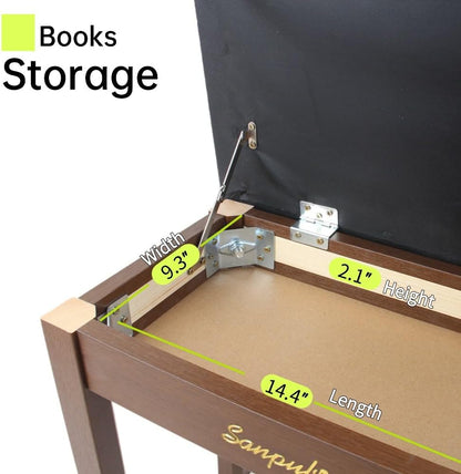 Solid Wood Piano Bench with Storage, Piano Stool and Padded Cushion, Keyboard Bench with Bookcase, Piano Chair and Piano Seat with High-Density Sponges.