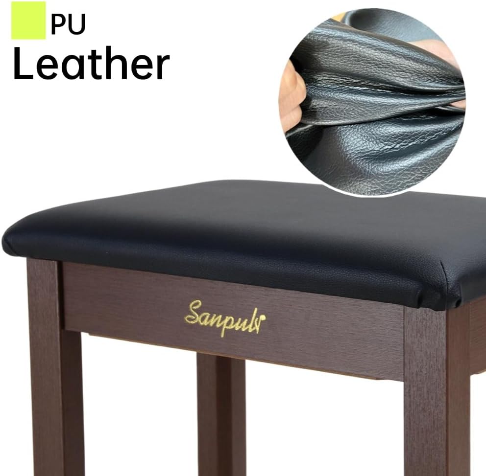 Solid Wood Piano Bench with Storage, Piano Stool and Padded Cushion, Keyboard Bench with Bookcase, Piano Chair and Piano Seat with High-Density Sponges.