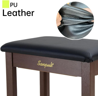 Solid Wood Piano Bench with Storage, Piano Stool and Padded Cushion, Keyboard Bench with Bookcase, Piano Chair and Piano Seat with High-Density Sponges.