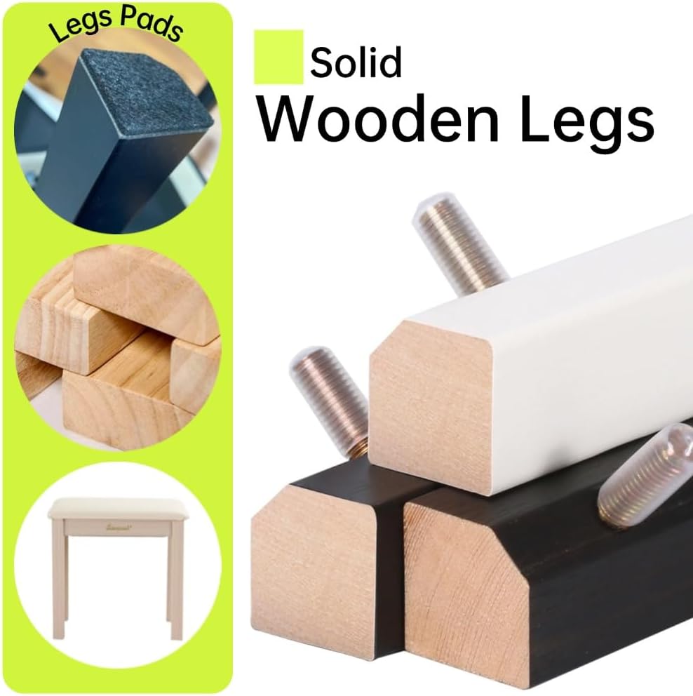 Solid Wood Piano Bench with Storage, Piano Stool and Padded Cushion, Keyboard Bench with Bookcase, Piano Chair and Piano Seat with High-Density Sponges.