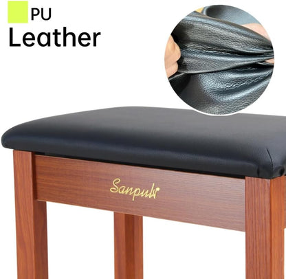 Solid Wood Piano Bench with Storage, Piano Stool and Padded Cushion, Keyboard Bench with Bookcase, Piano Chair and Piano Seat with High-Density Sponges.