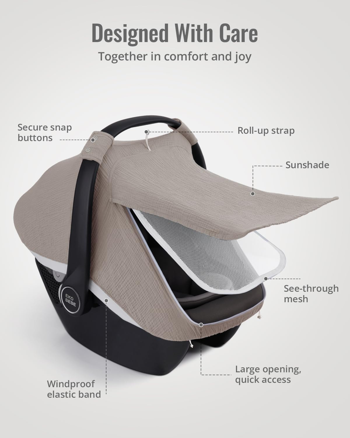 Muslin Baby Car Seat Cover, Infant Canopy, Agreeable Gray