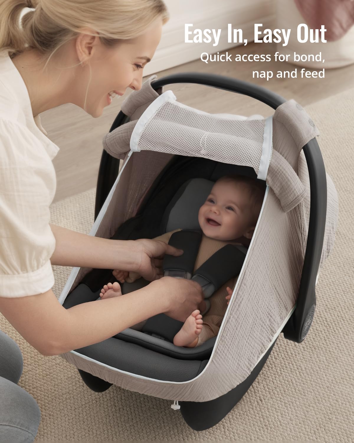 Muslin Baby Car Seat Cover, Infant Canopy, Agreeable Gray