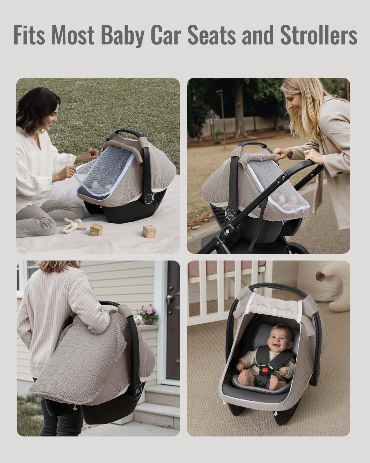 Muslin Baby Car Seat Cover, Infant Canopy, Agreeable Gray