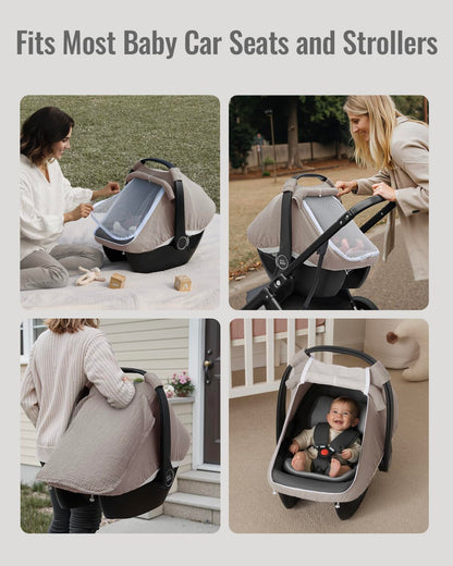 Muslin Baby Car Seat Cover, Infant Canopy, Agreeable Gray