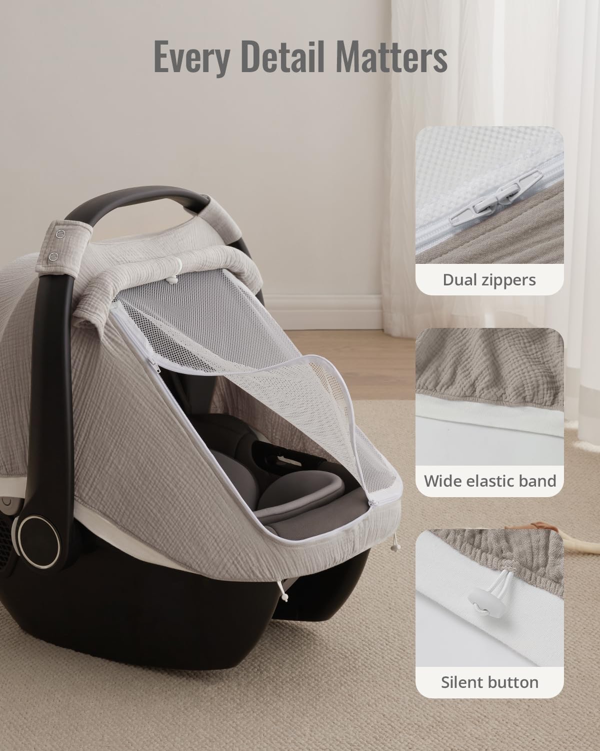 Muslin Baby Car Seat Cover, Infant Canopy, Agreeable Gray