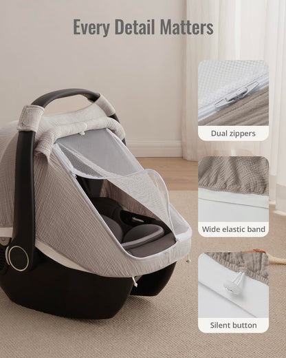 Muslin Baby Car Seat Cover, Infant Canopy, Agreeable Gray