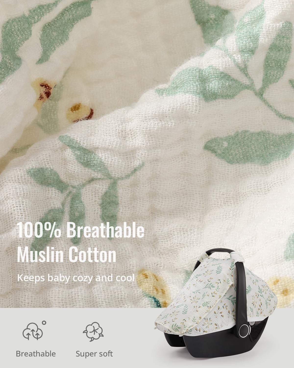 Muslin Baby Car Seat Cover, Infant Canopy, Agreeable Gray