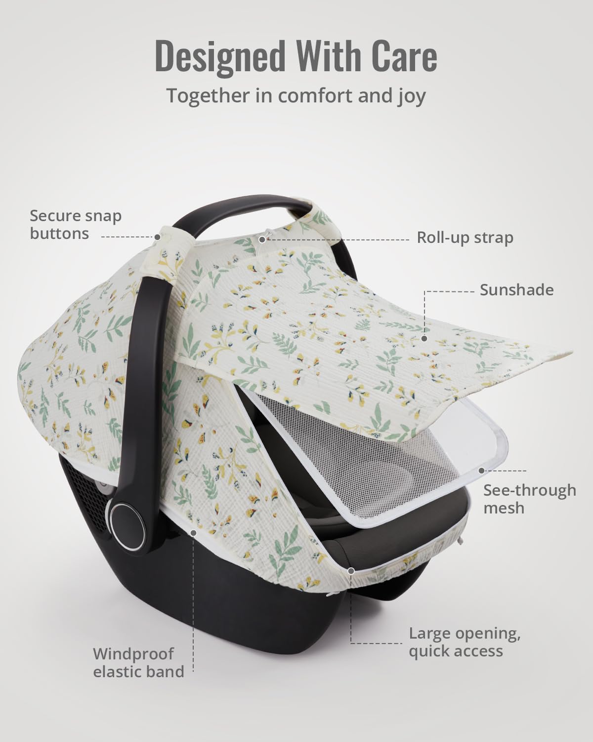 Muslin Baby Car Seat Cover, Infant Canopy, Agreeable Gray