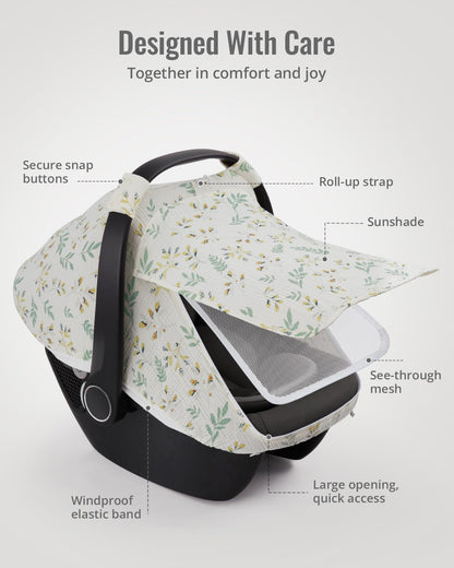 Muslin Baby Car Seat Cover, Infant Canopy, Agreeable Gray