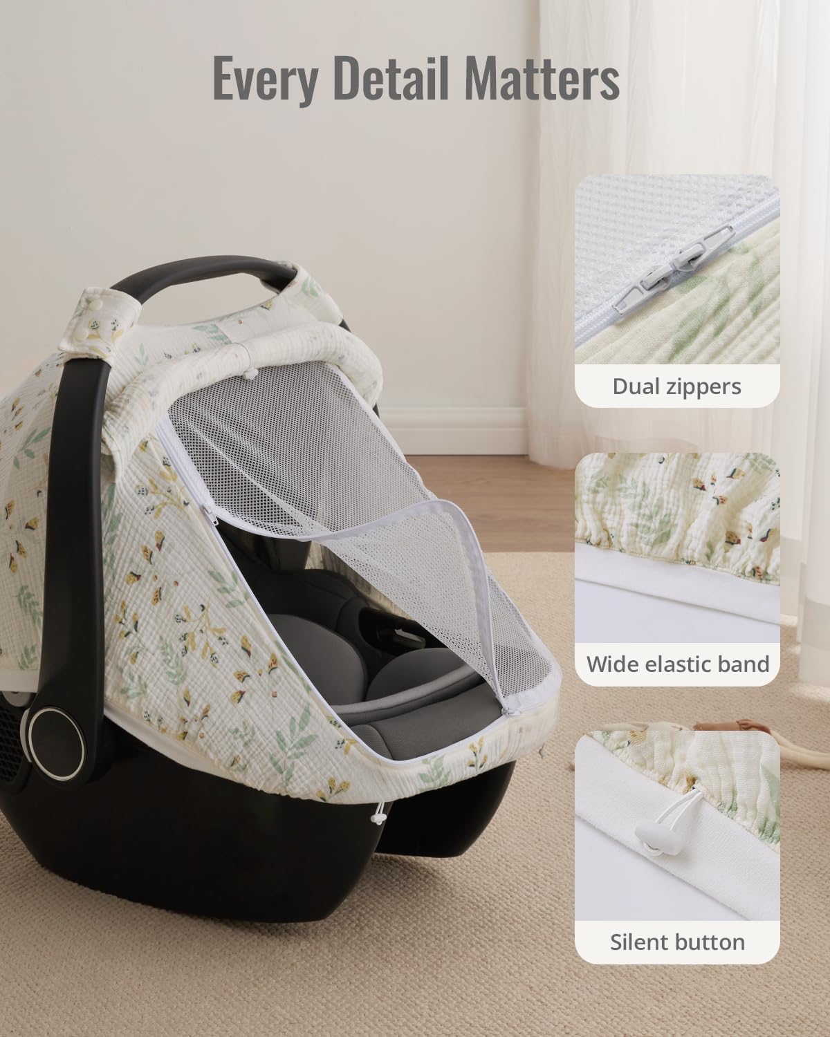 Muslin Baby Car Seat Cover, Infant Canopy, Agreeable Gray