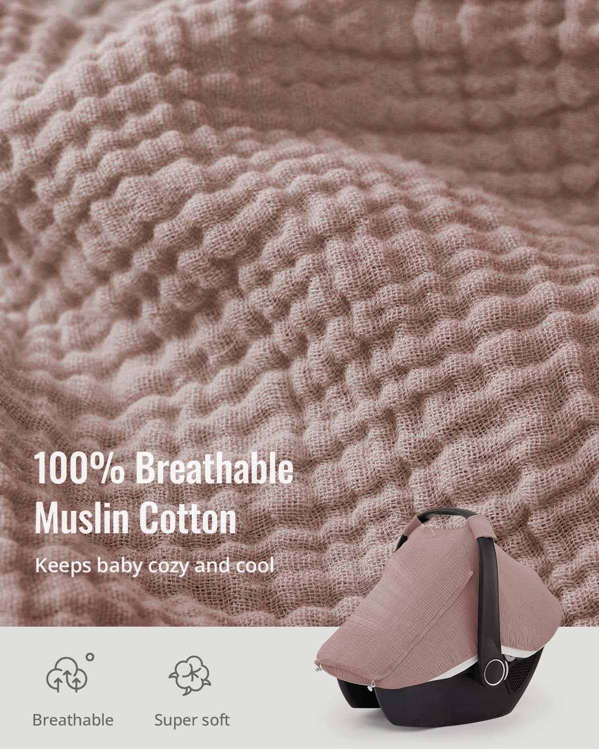 Muslin Baby Car Seat Cover, Infant Canopy, Agreeable Gray