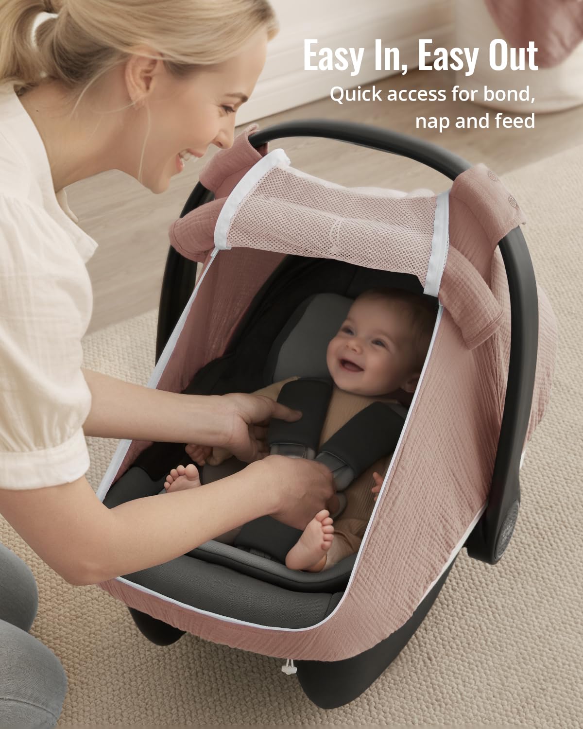 Muslin Baby Car Seat Cover, Infant Canopy, Agreeable Gray