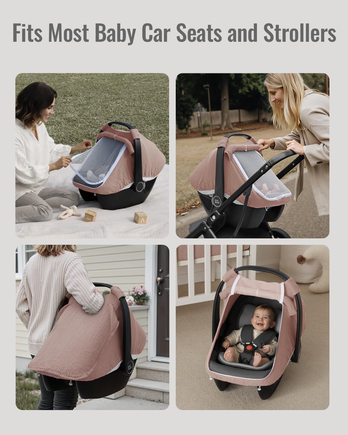 Muslin Baby Car Seat Cover, Infant Canopy, Agreeable Gray