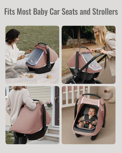 Muslin Baby Car Seat Cover, Infant Canopy, Agreeable Gray