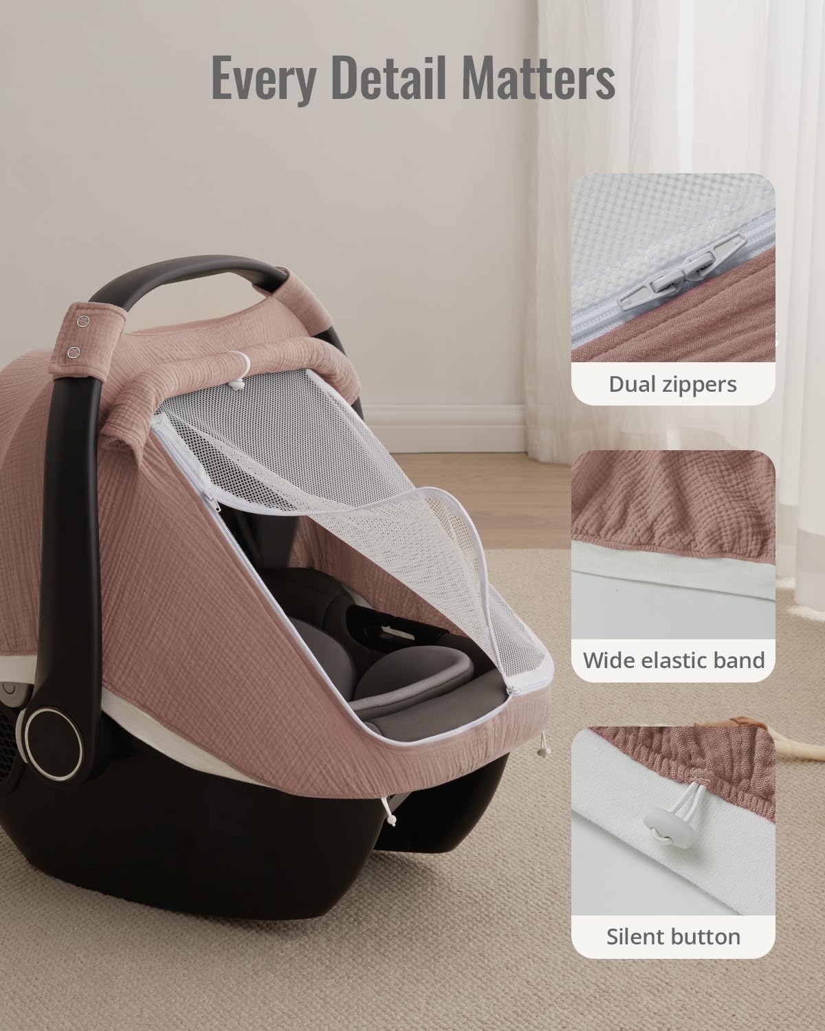 Muslin Baby Car Seat Cover, Infant Canopy, Agreeable Gray