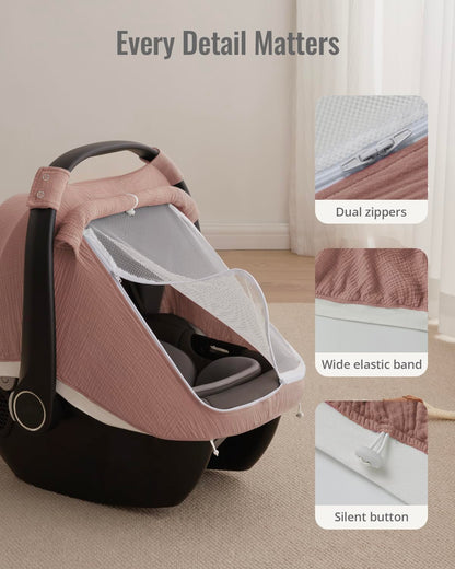 Muslin Baby Car Seat Cover, Infant Canopy, Agreeable Gray
