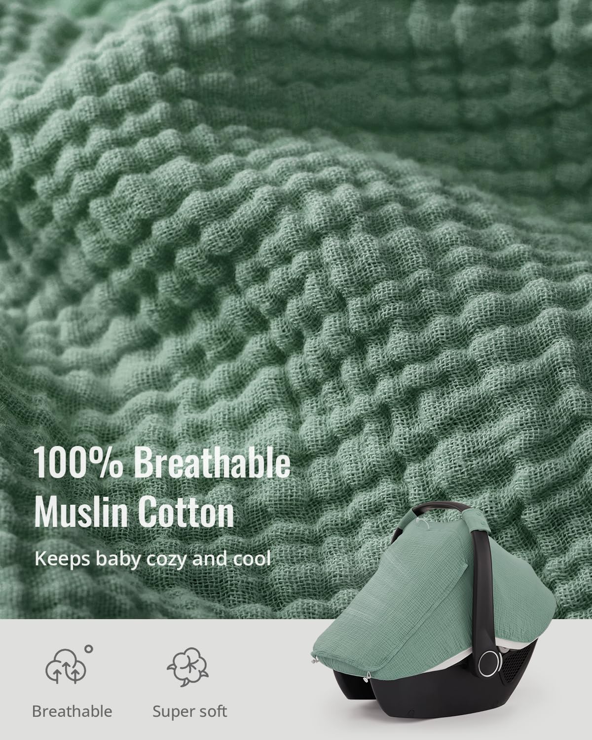 Muslin Baby Car Seat Cover, Infant Canopy, Agreeable Gray